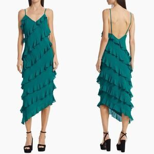Amanda Uprichard Belladonna Asymmetric Frill Midi-Dress S NEW